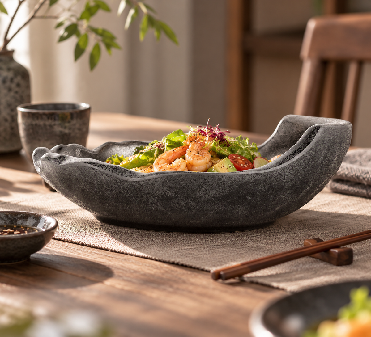 Black Matte Porcelain-Look Melamine Tableware
