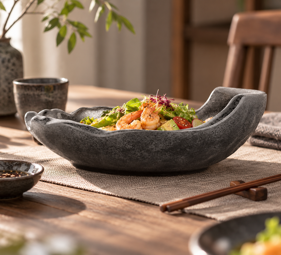 Black Matte Porcelain-Look Melamine Tableware